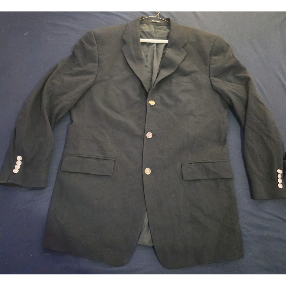 Vintage Calvin Klein‎ Blazer Mens 40L Black 100% Wool Sport Coat Made in Canada
